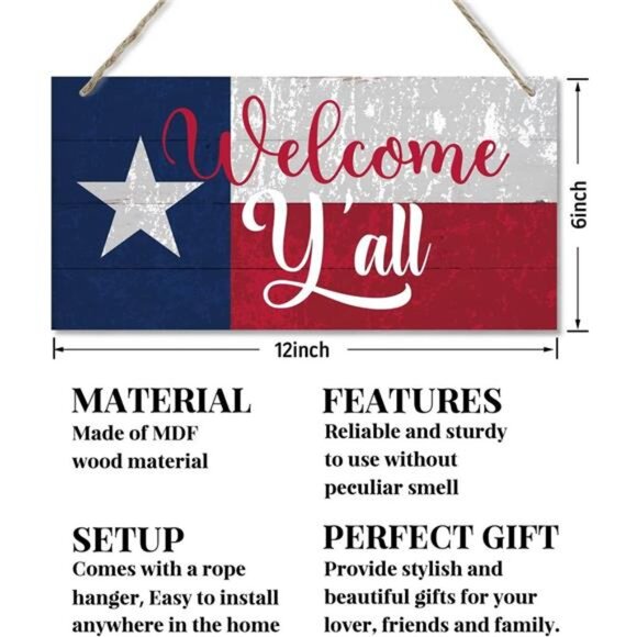 Welcome Y'all Decor Sign Hanging Wood Sign Home‎ Decorative Printed Wood Wall - Picture 2 of 6